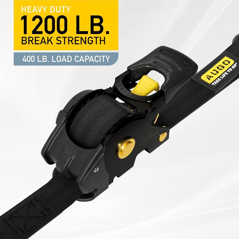 AUGO Retractable Ratchet Straps | 2 Heavy Duty Ratchet Straps Self Retractable Tie Downs with Soft Loops & Storage Bag for Motorcycle, Truck, Trailer, Cargo Van | 1200 Lb Break Strength 1” x 10’ - Image 2